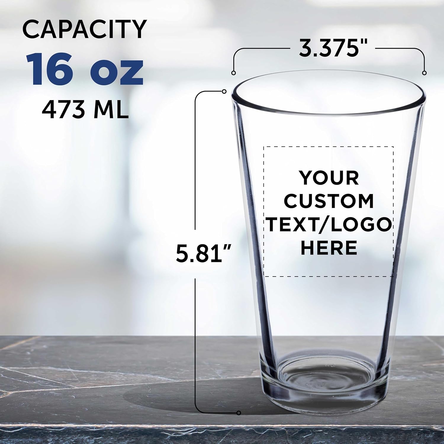 DISCOUNT PROMOS Custom Beer Pint Glasses 16 oz. Set of 10/50/100, Personalized Bulk Pack - Heavy Duty Glassware for Restaurant, Thick Base and Walls, Stackable - Clear - Image 5