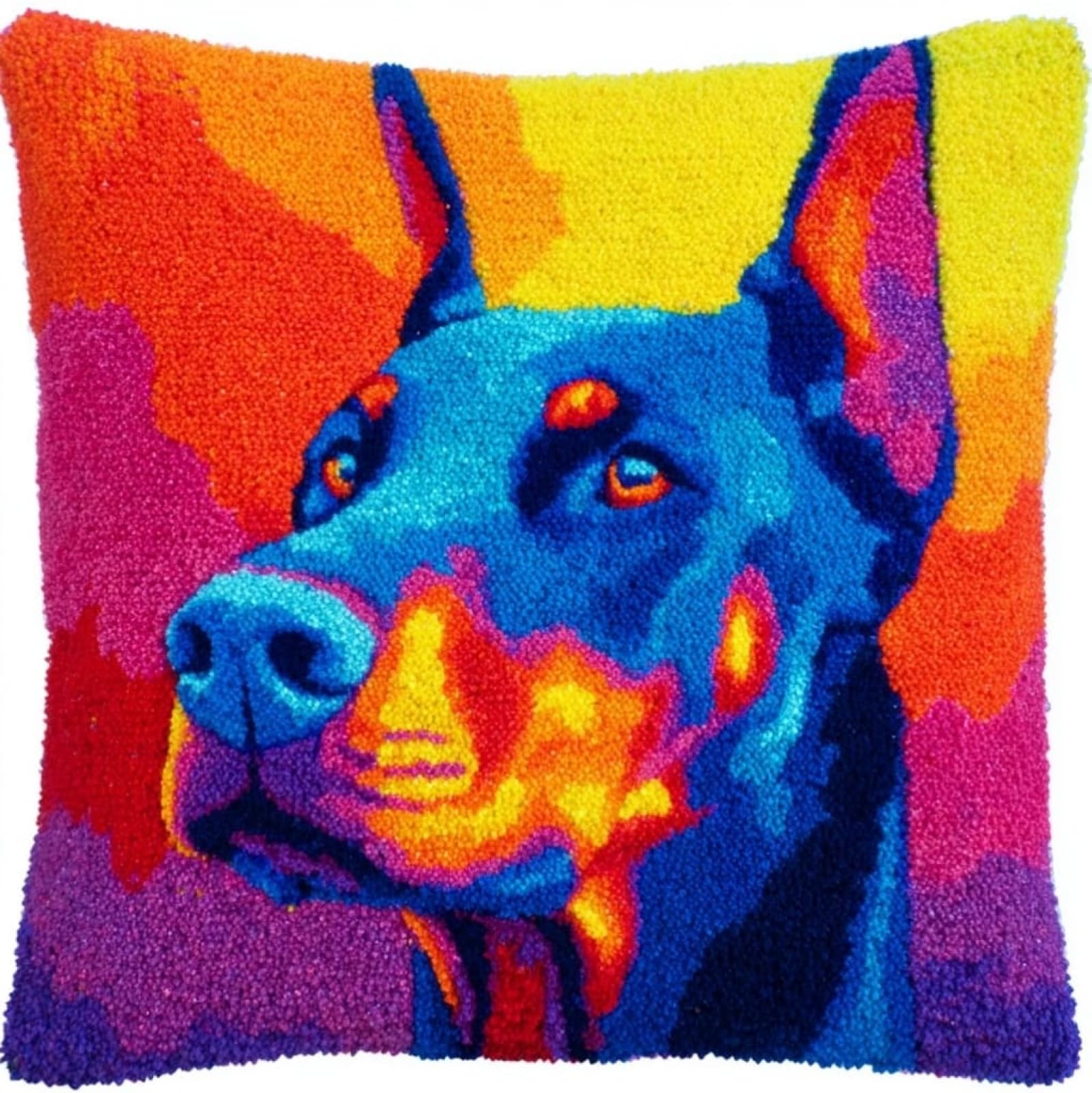 Axiangzik Creative Latch Hook Pillow Kit,Doberman Pinscher Animal Dog Latch Hook Kit For Adults Beginners 17X17in,Diy Embroidery Cushion For Home Christmas Sofa Decor & Gift Idea