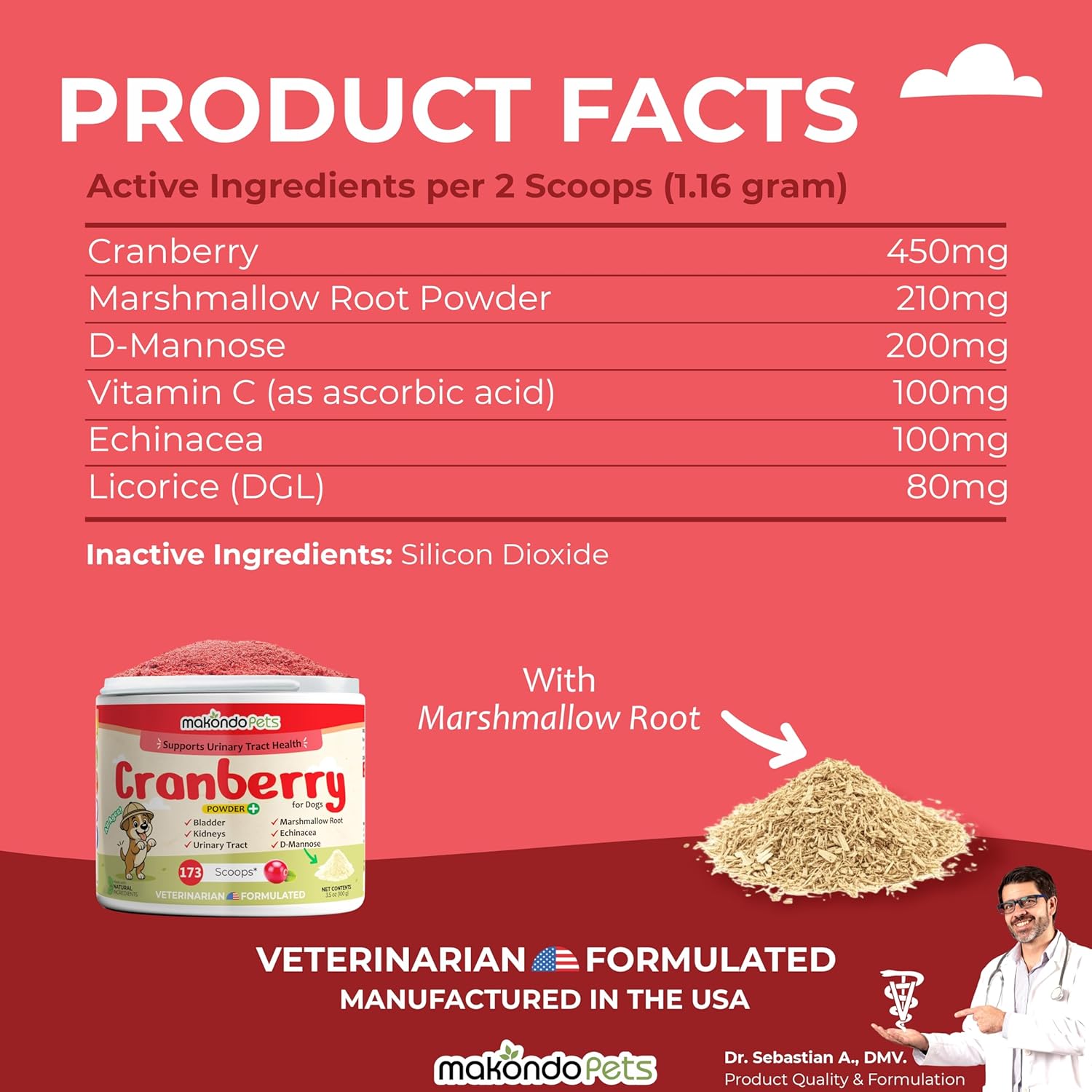 Cranberry for Dogs in Powder - Urinary Tract Health, Dog UTI, Bladder Support, Bladder Stones, Incontinence Support, Cranberry Supplement - Bacon Flavor (2-Pack, 200 Grams)