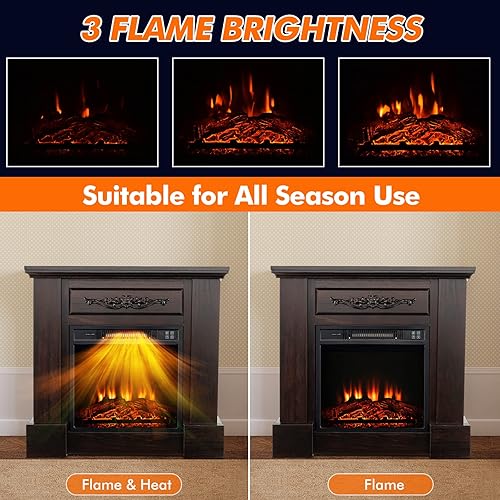 Miniatura 8 de Tangkula Chimenea eléctrica de 32 pulgadas con chimenea, calentador de chimenea independiente con llama realista y ajustable 3D, control remoto,