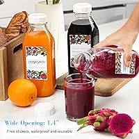 Vista 5 de Syntic Botellas de leche de vidrio cuadrado de un litro con tapa hermética, tapa de rosca resistente 100% a prueba de fugas, botellas de jugo