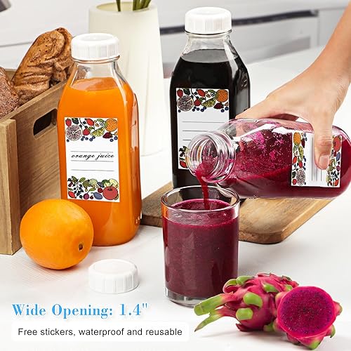 Miniatura 6 de Syntic Botellas de leche de vidrio cuadrado de un litro con tapa hermética, tapa de rosca resistente 100% a prueba de fugas, botellas de jugo de