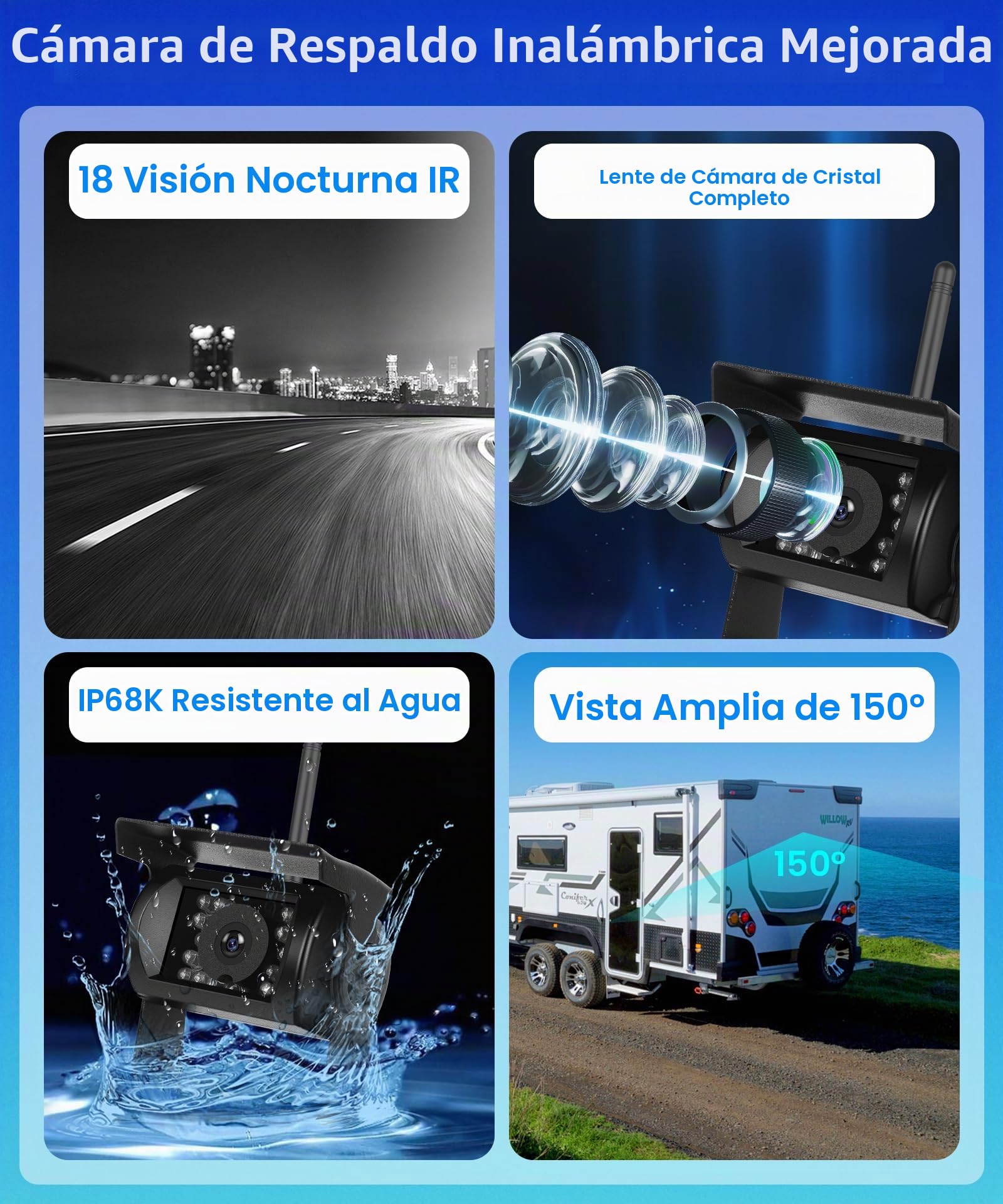 Hodozzy Cámaras de Visión Trasera Inalámbricas Digitales con Monitor IPS de 7 Pulgadas, Cámaras de Marcha atrás a Prueba de Agua IP68, Visión Nocturna por IR de 1080P, Compatible con BSD