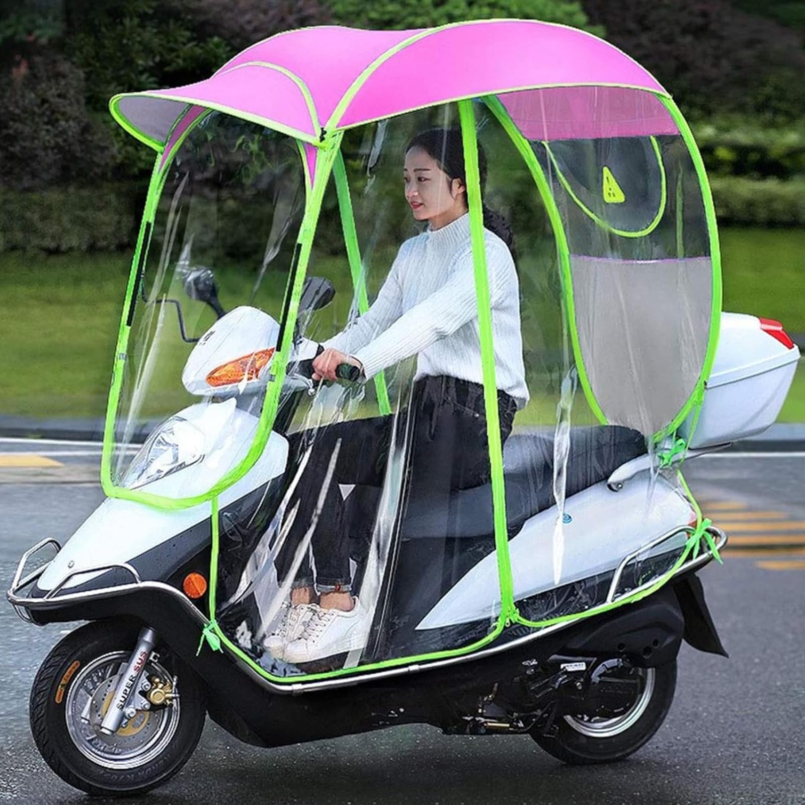 Pokrowiec na parasol motocyklowy - Wodoodporny daszek na skuter, ochrona przed słońcem i deszczem, uniwersalny pasuje do rowerów elektrycznych Pink Rearviewmirror