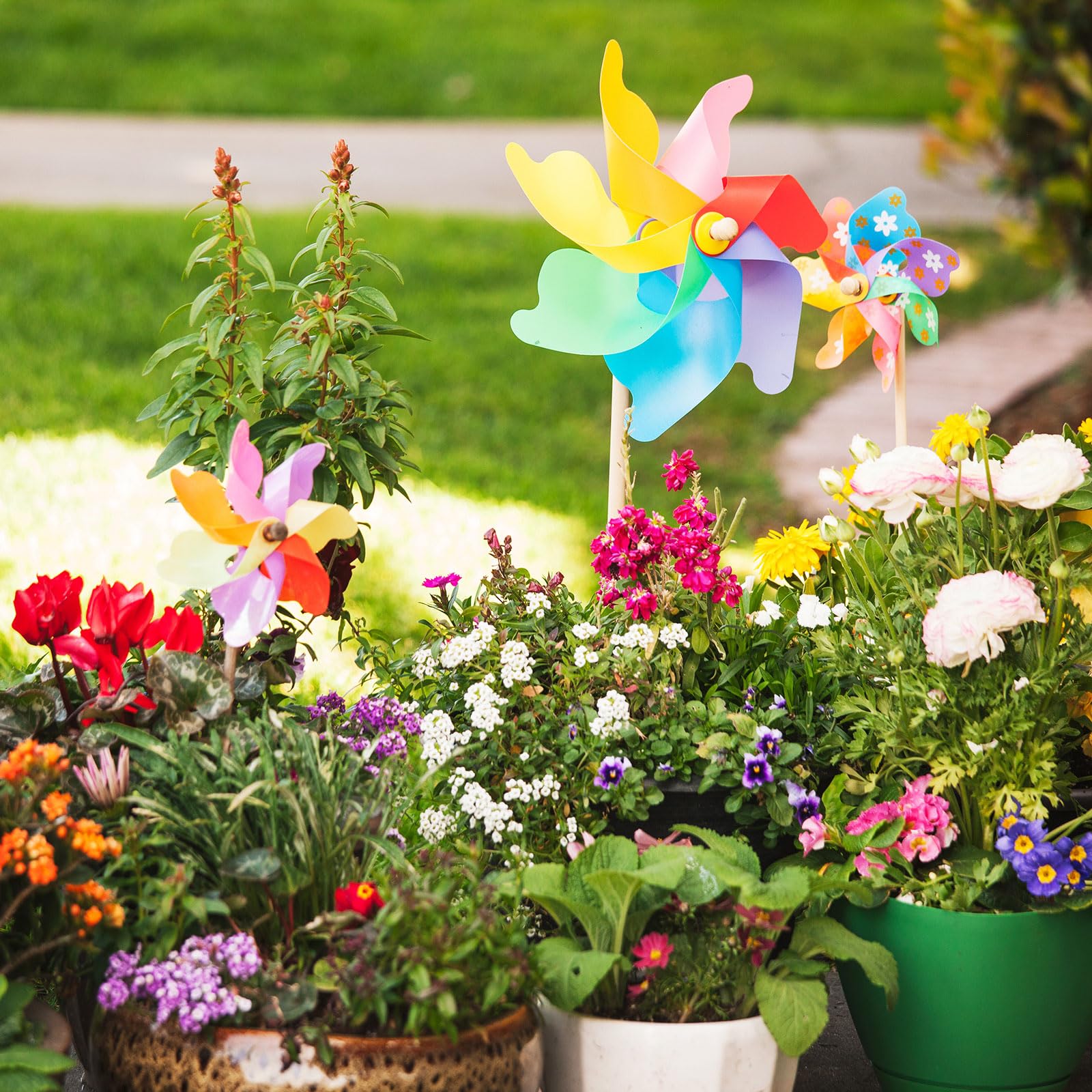 Garden partyプリン Amazon.com: HARFINGTON 2 Pcs Rainbow Pinwheels 15.4 Inch 7 Leaves