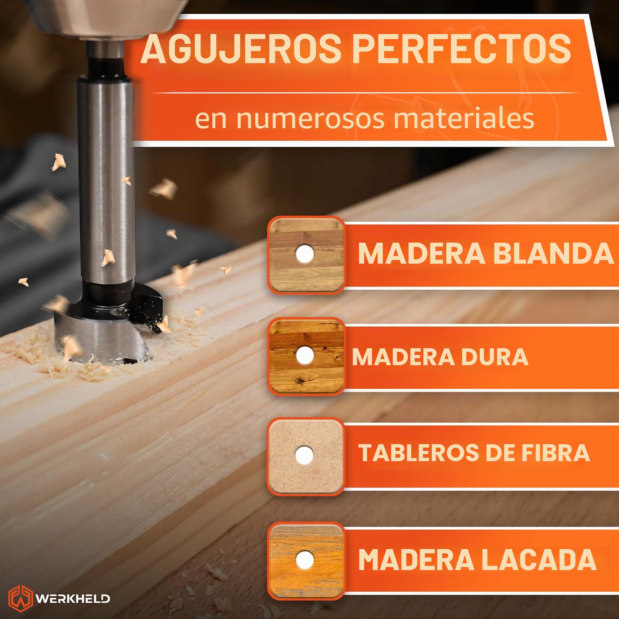 Juego de brocas Forstner [13 brocas perforadoras de 10 a 60 mm] – Herramienta profesional para taladros precisos y limpios en madera [incluye caja para almacenamiento]