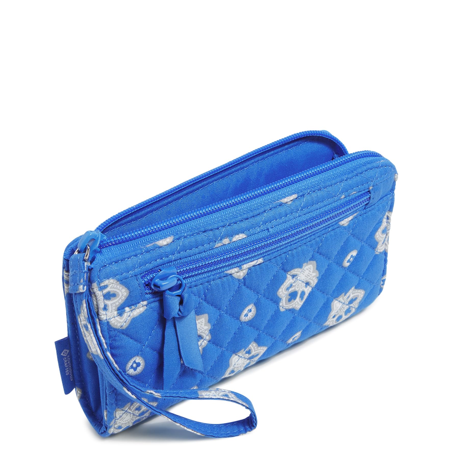 Vera Bradley Women's Cotton NFL Front Zip Wristlet (Multiple Teams Available), Detroitlionsonmediumblue/Graybandana