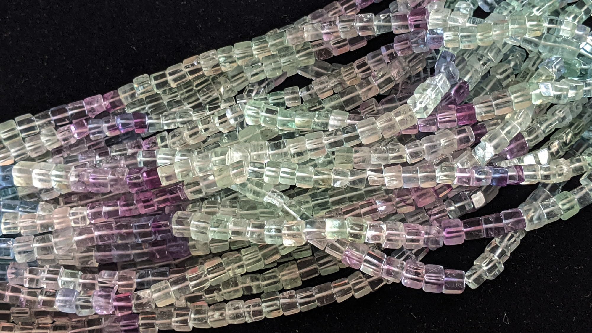 4-5 mm fluorytowe zwykłe koraliki w pudełku, naturalne koraliki z wielu fluorytów w kostce, wielofluorytowe kwadratowe koraliki do biżuterii (1 nitka - 5 nitek) - AAG98, 16 cali, 1 nitka