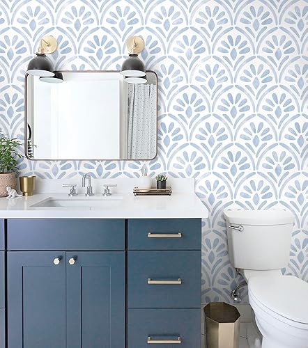 Miniatura 5 de Hopepak Papel tapiz azul para despegar y pegar, papel de contacto geométrico moderno, bohemio, acuarela, extraíble, autoadhesivo, texturizado, para