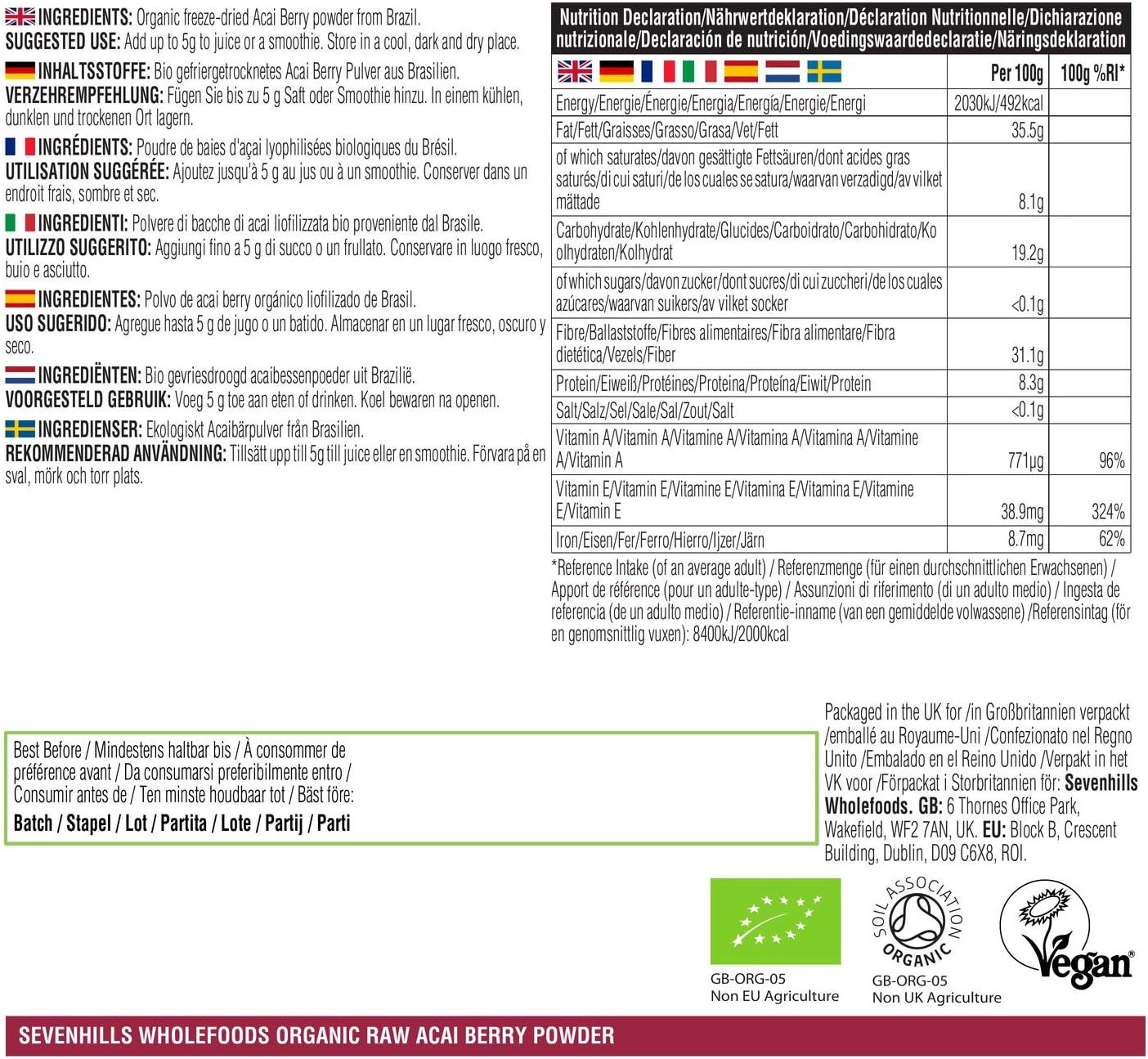 Sevenhills Wholefoods Organic Acai Berry Powder 500g, Freeze-Dried, Flash Pasteurisation, from Brazil, 500 g (Pack of 1) - Image 4