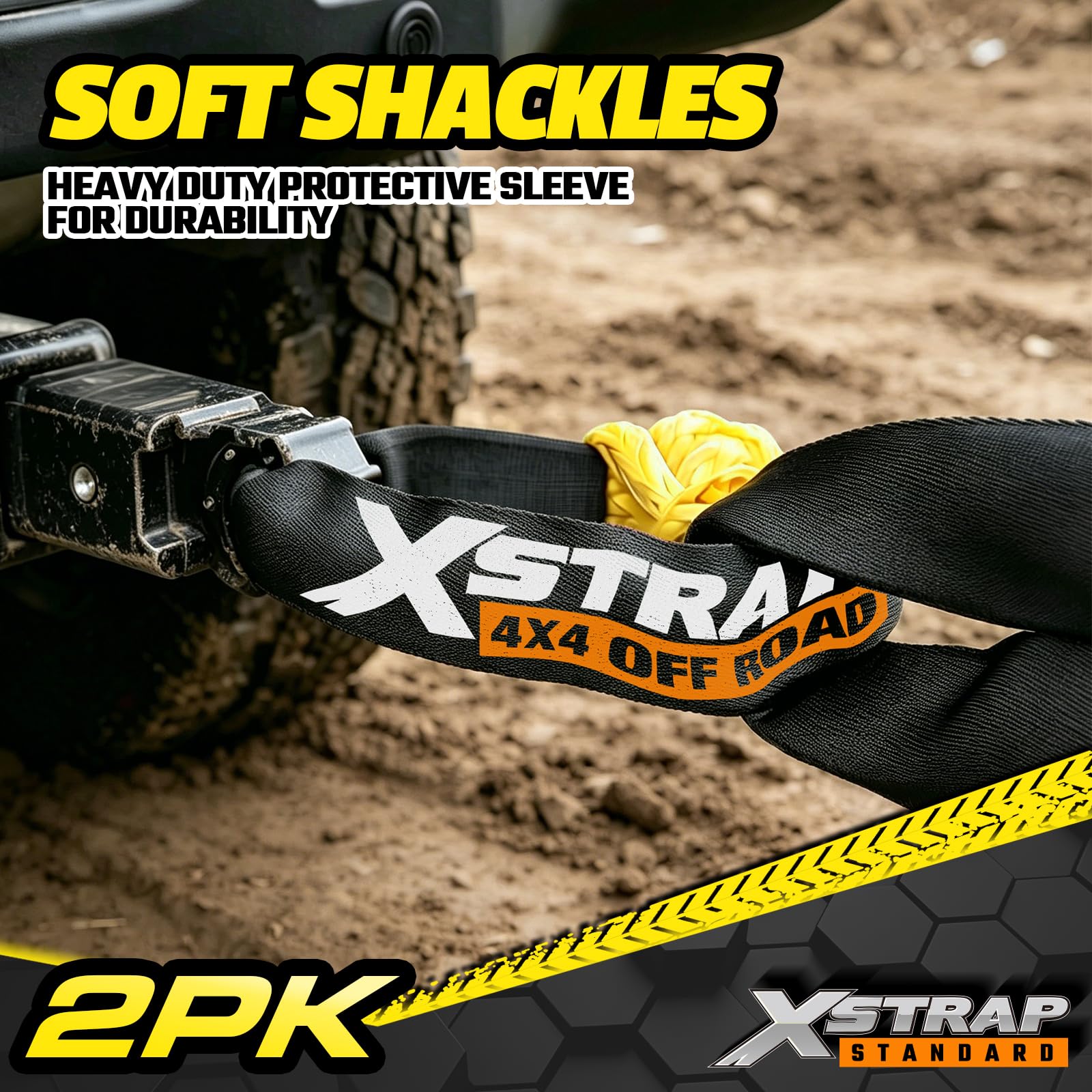 XSTRAP STANDARD Grillo sintetico morbido da 1/2 pollici x 22 pollici (25,9 kg resistenza alla rottura) con maniche extra e custodia per vela SUV ATV camion Jeep rimorchio di recupero, confezione da 2