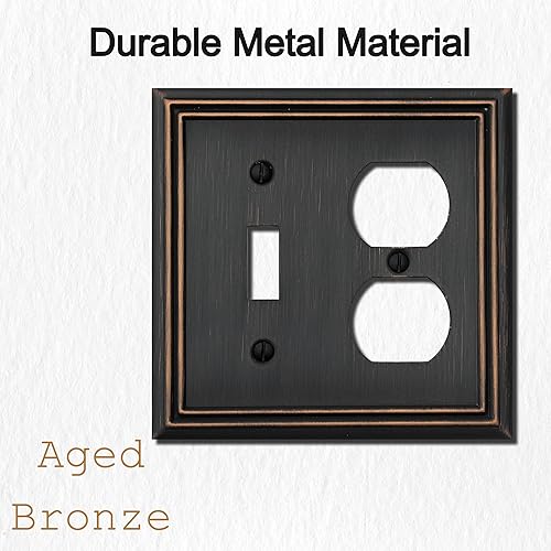 Vista 52 de Placa de pared de metal Adler con cubierta de interruptor de luz de triple palanca, paquete de 2 unidades de bronce envejecido de 3 bandas, cubierta