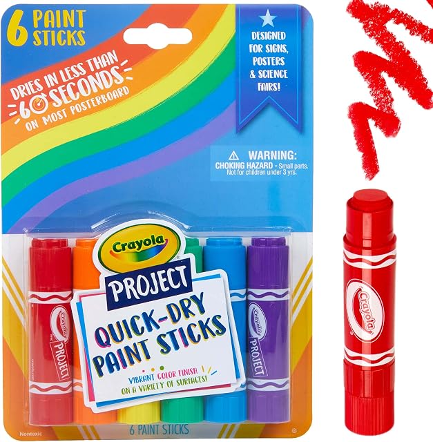 CRAYOLA Quick-Dry Washable Paint Sticks - Assorted Colours (Pack of 6) | All The Fun of Painting with Less Mess! | Ideal for Kids Aged 3+