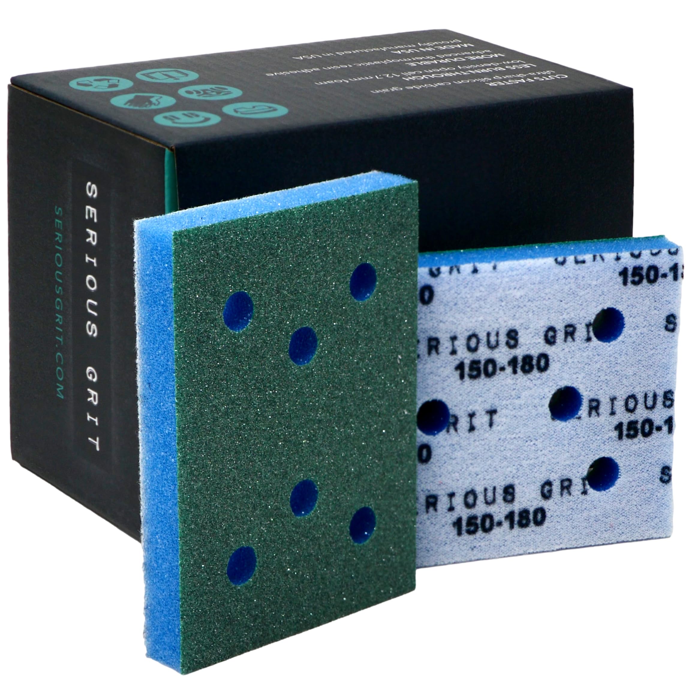 Serious Grit - 3x4 1/2" Foam Sanding Pads - 150-180 Grit Finish - 10 Pack