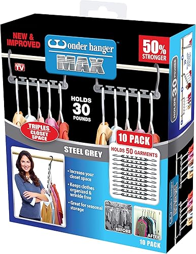 Wonder Hanger Max - Paquete de 10 organizadores para el regreso a clases, triplica el espacio para colgar, evita arrugas, ganchos de ahorro de