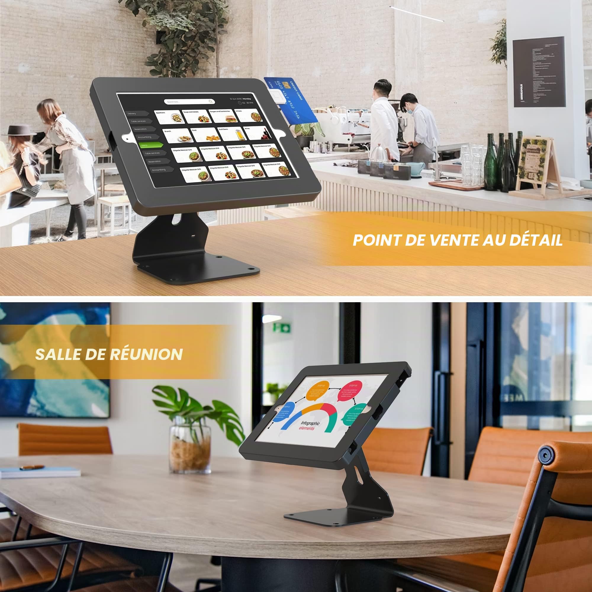 Support Antivol POS pour iPad sur Table, Support de Tablette Flip Lock Pivotant pour iPad 10.2 7ème, 8ème et 9ème Génération