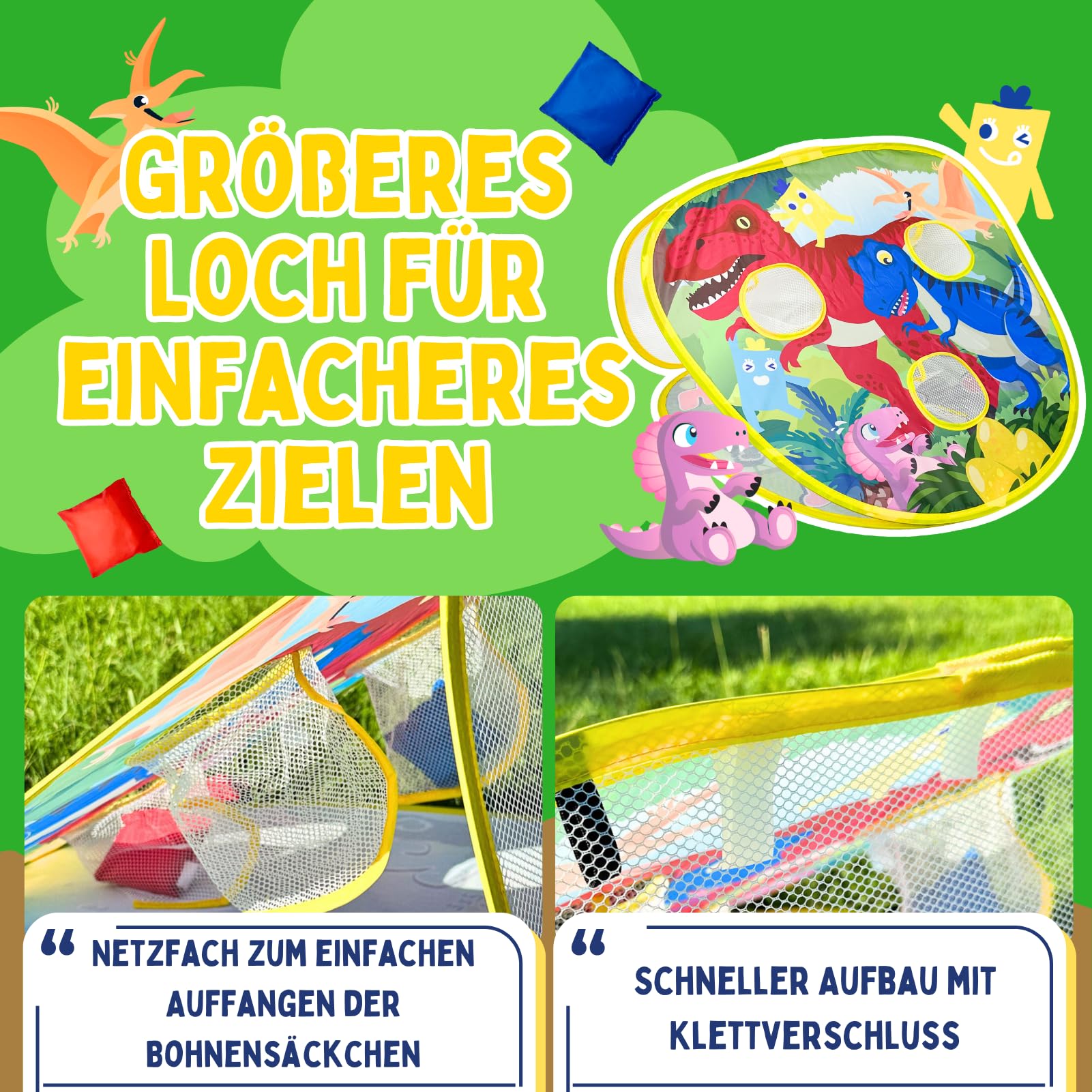 2-in-1 Dinosaurier & Tier Wurfspiel – Beidseitige 27"-Zieltafel mit 6 Beanbags – Indoor & Outdoor Spielzeug für Kinder ab 3 Jahren Exklusiv bei Amazon