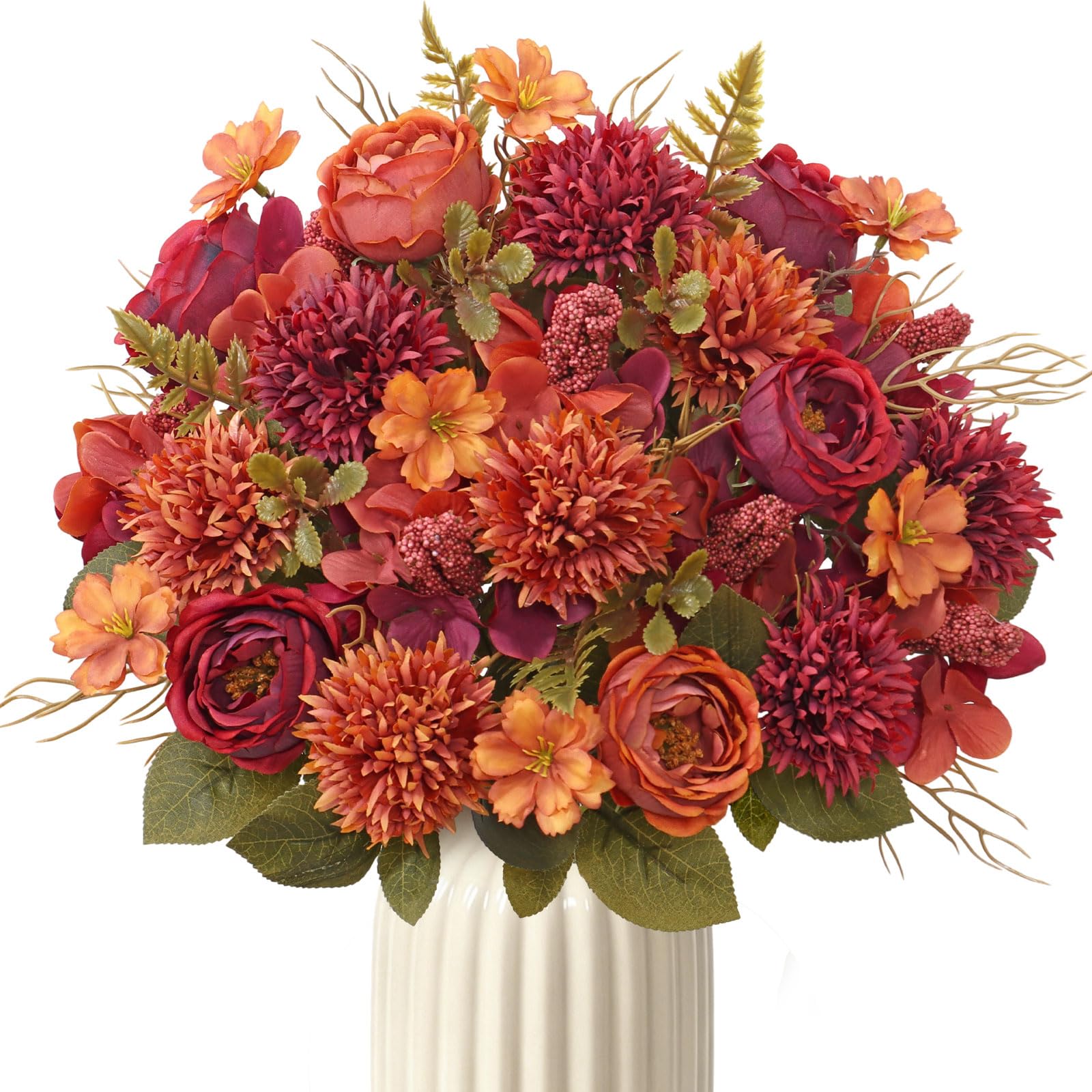 DEMIUKO 2PCS Peony Artificial Flowers Chrysanthemum Burgundy Autumn Deko — image 1