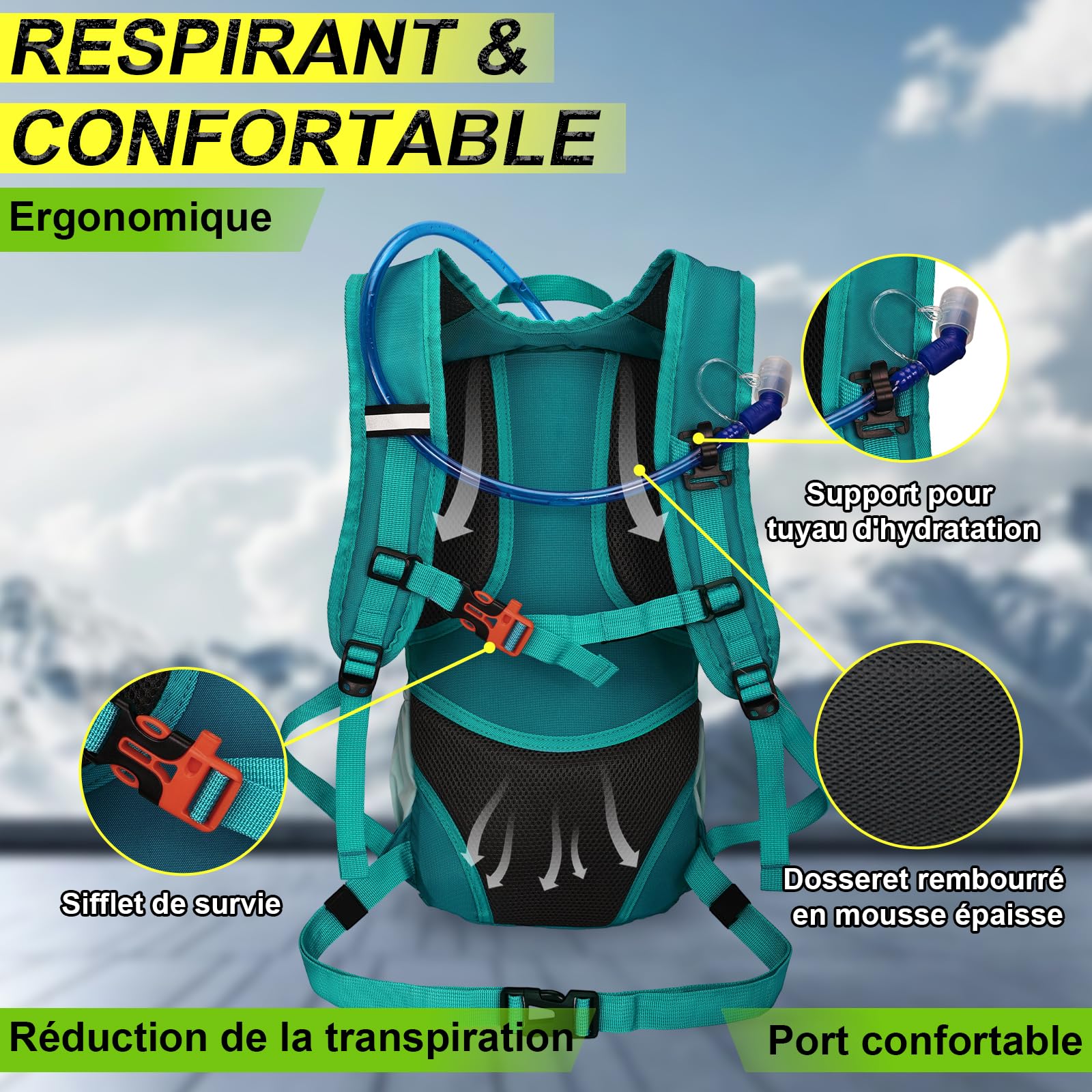 LOCAL LION Sac à Dos de Vélo 10L Sac Vtt Homme Femme Sacs à Dos de Ski pour Cyclisme Randonnée Voyage Sport Course Bicyclette Camping Ultraléger Respirable