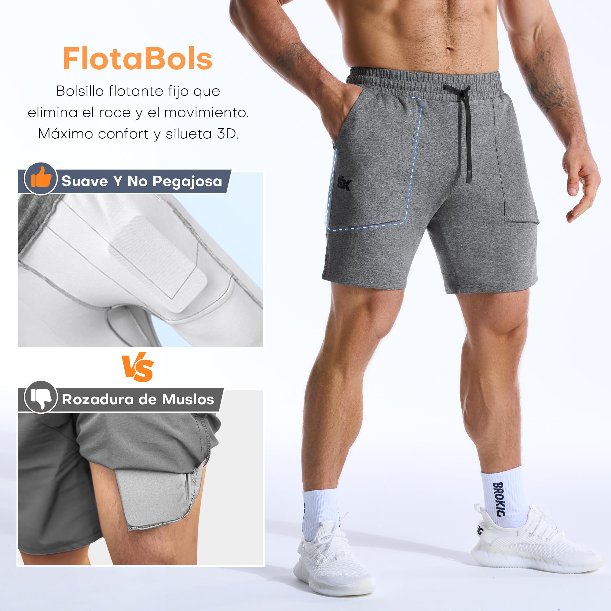 ZENWILL FlotaBols Pantalones Cortos Deporte Cremallera Hombre Pantalón Corto Gym Transpirable,Shorts Elástica Algodón Running — view 4