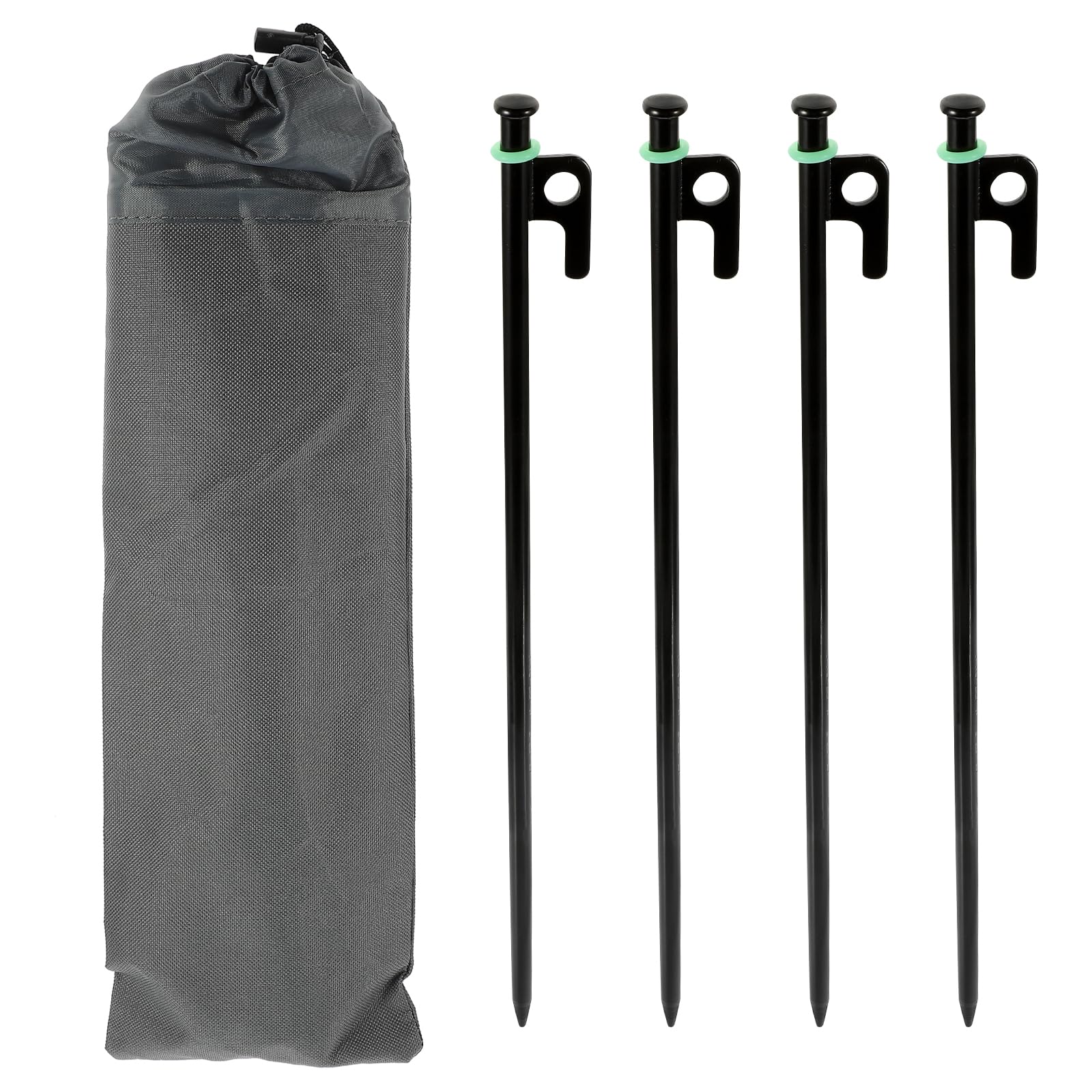DECHOUS Camping Zeltheringe 40cm aus Edelstahl mit Nachleuchtendem Ring für Sturmsichere Zeltbefestigung mit Tragetasche und Windschutz