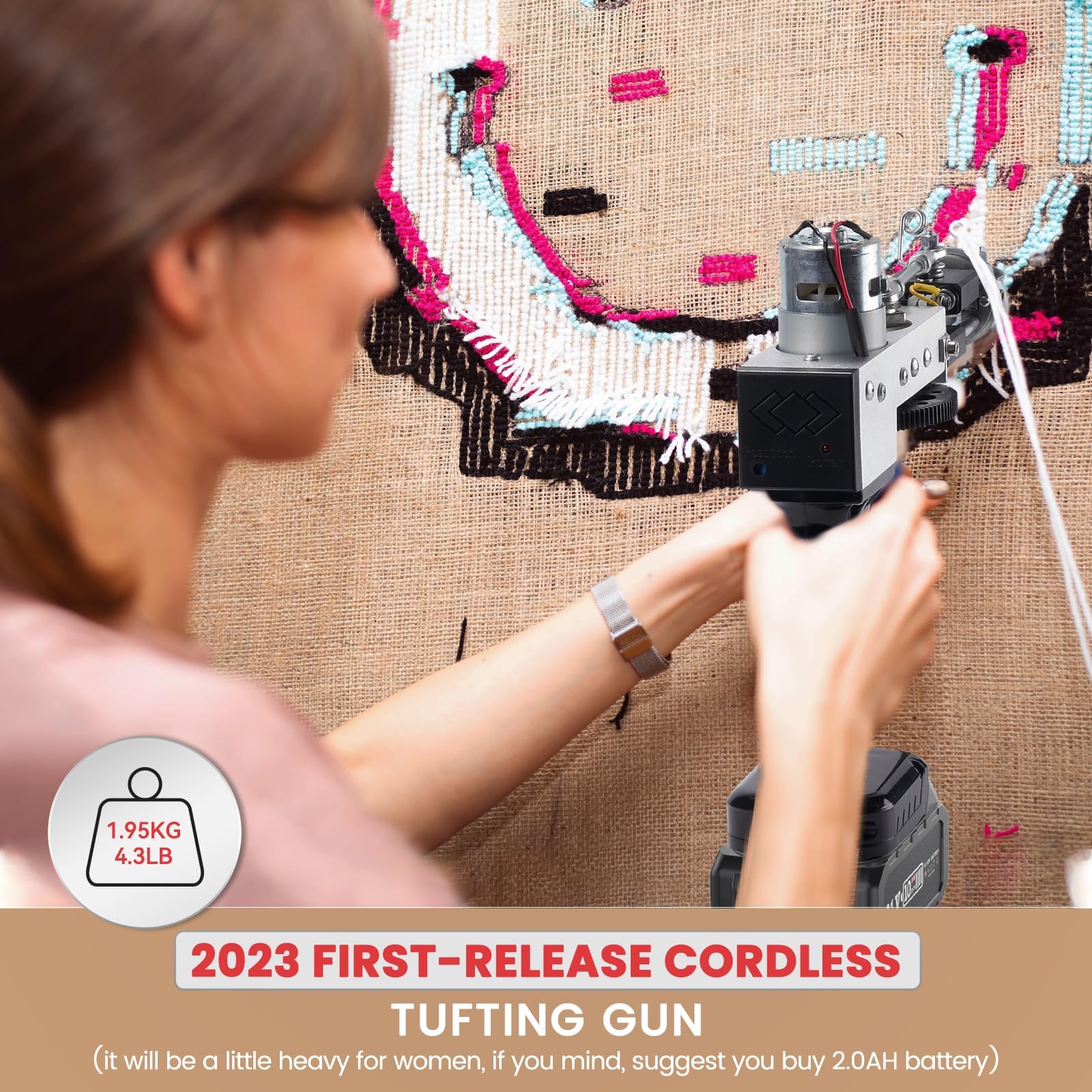 Riiai Pistola sin cable con 2 pilas de 4,0 Ah, CordlessTuftingGun-4.0ah
