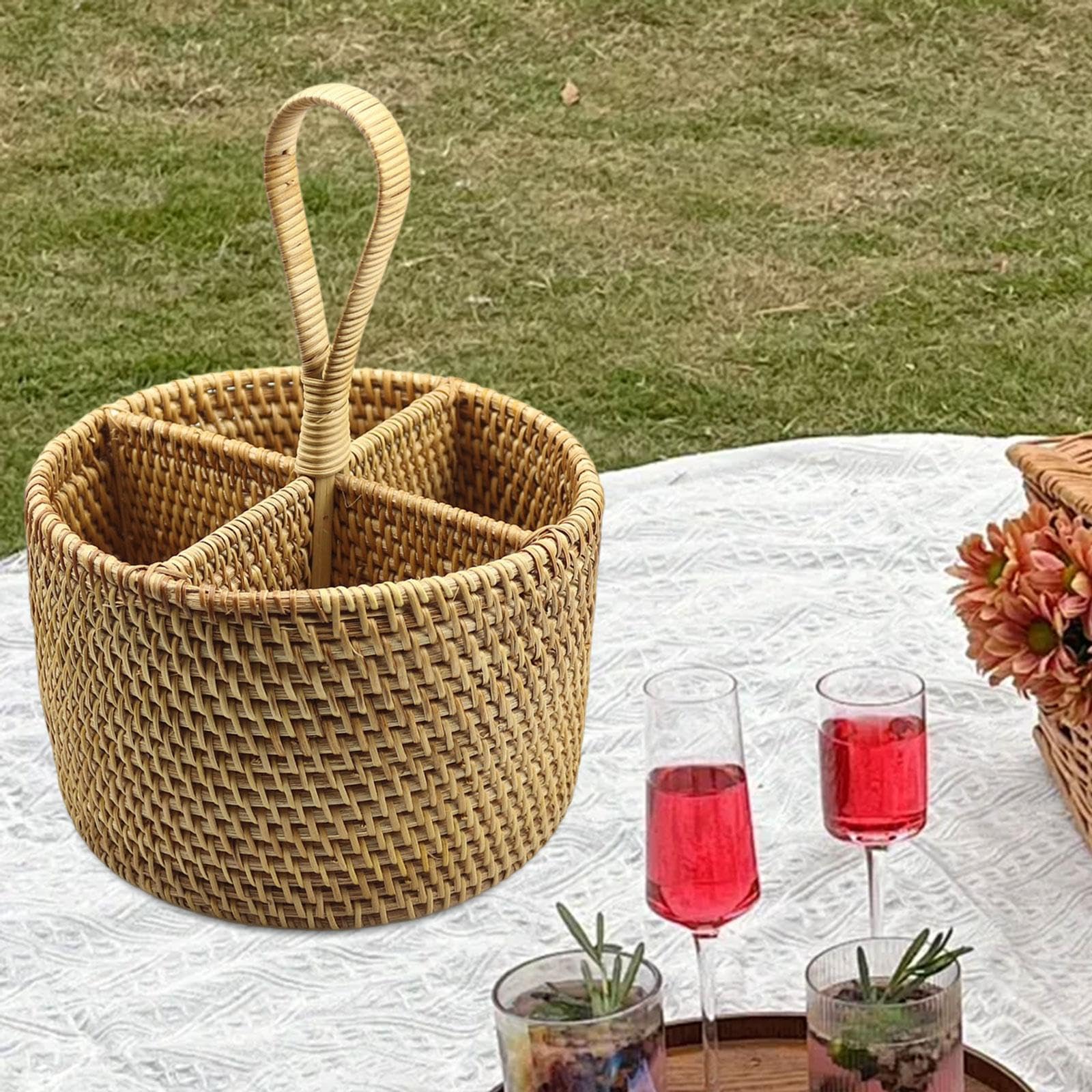 perfk Utensilhalter Flätselware Organizer Korb handgefertigt gewebte Besteck Lagerhalter zum Kochen von Picknick Esstisch Restaurant, Runden