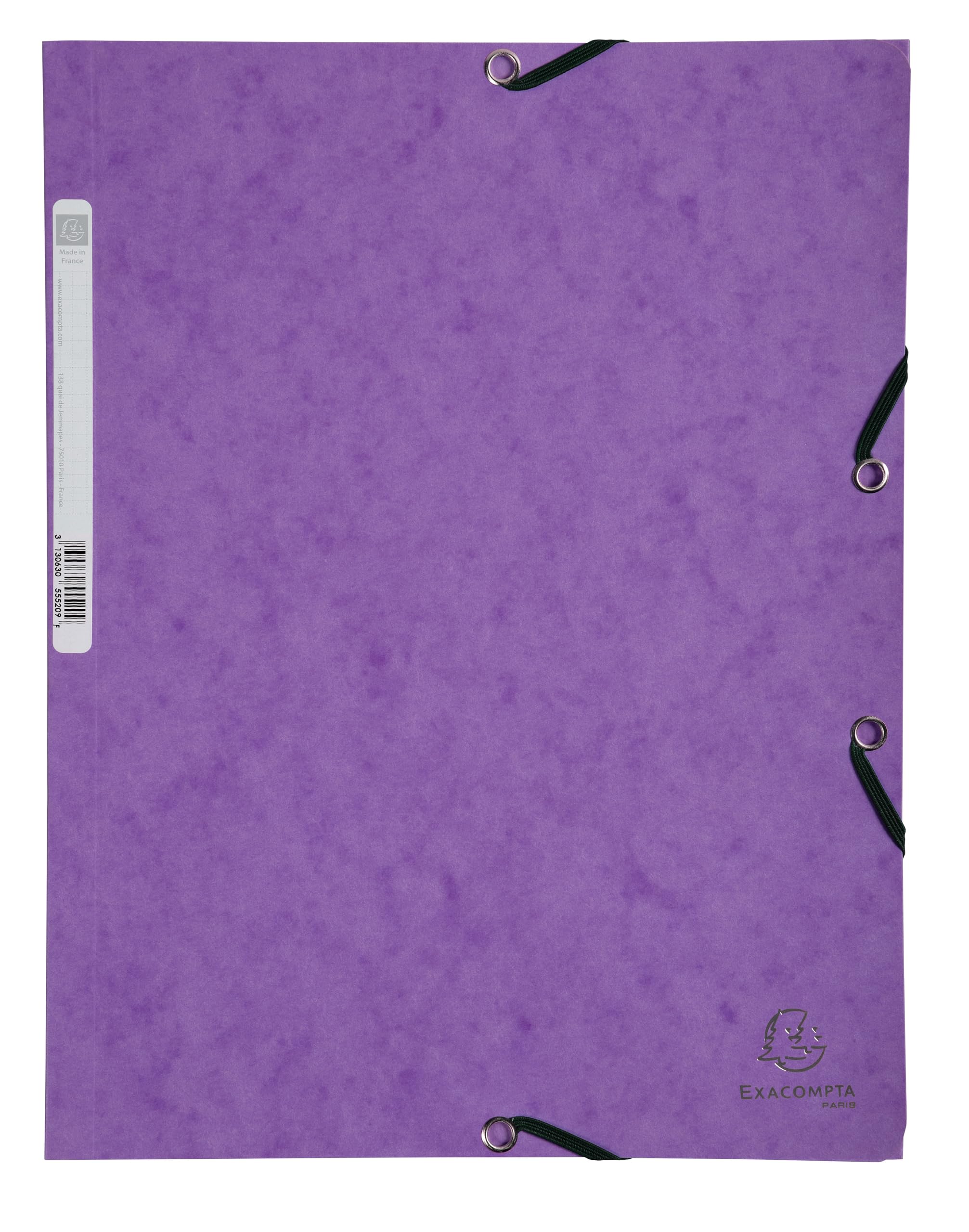 Exacompta - Ref 55308E - Pack of 10 Elastic folders - 3 Flap Pockets - in Glossy Card 355g/m2 - Size 24 x 32 cm for A4 documents - Purple