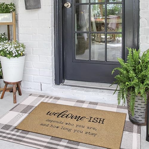 Miniatura 6 de Tapete grande de 2 piezas a cuadros a cuadros para pasillo, tapete de bienvenida para puerta delantera, exterior, entrada, divertido tapete de