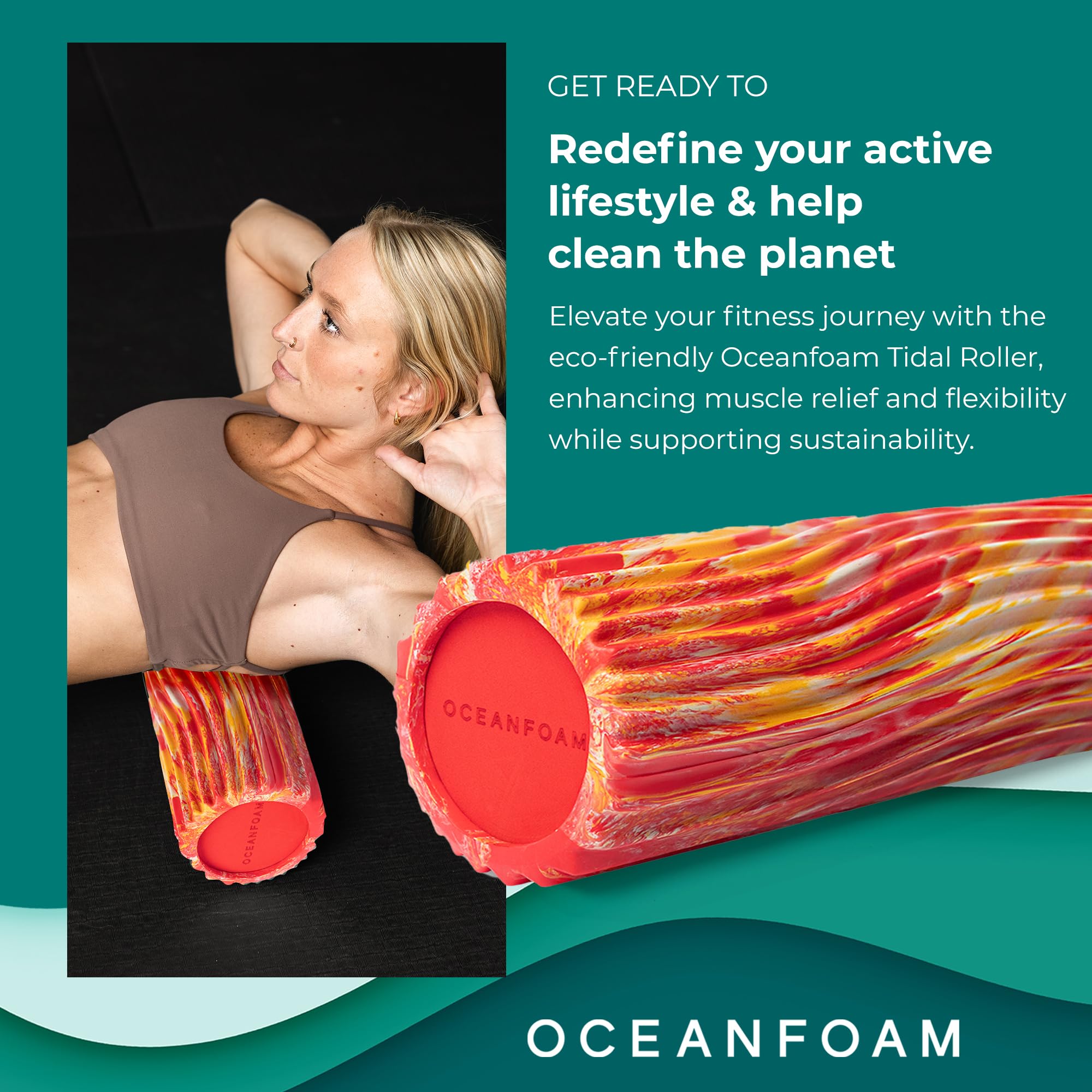 Oceanfoam Tidal Roller – Muskelmassage-Schaumstoffrolle für Rückenschmerzen und Dehnung – Breite Wellenstruktur – ergonomisches Design – Yoga und Leichtathletik – volle Größe, 50,8 x 12,7 cm – Rot