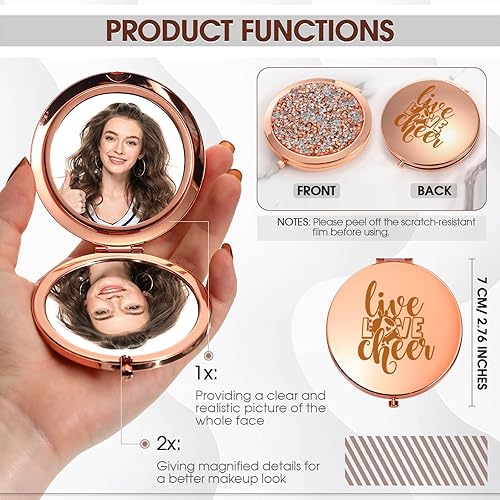 Miniatura 2 de Roowest 14 piezas de regalos de animadora, monederos a granel, espejo de maquillaje compacto, aumento de mano, espejo plegable de bolsillo, espejo