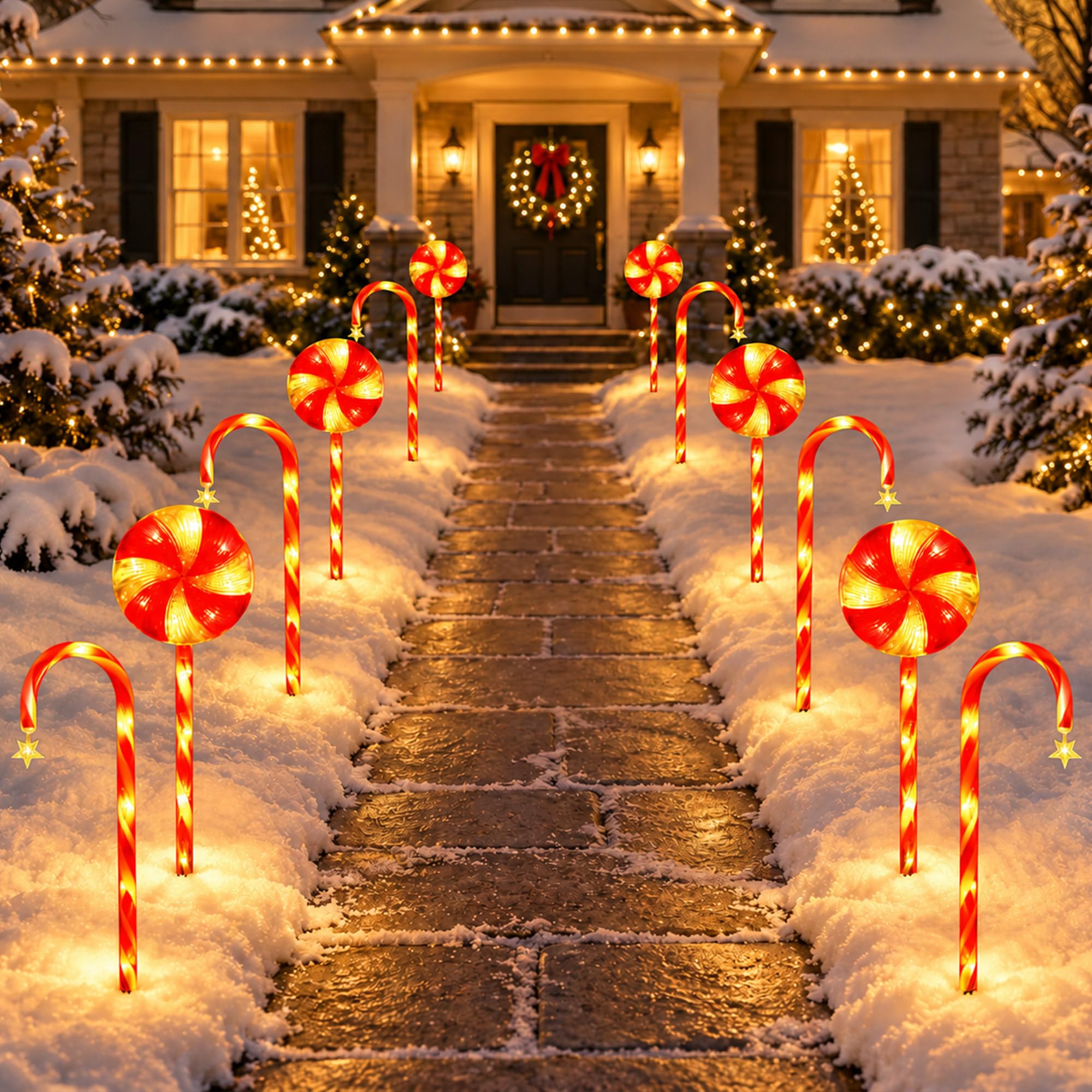 MaxEarn 12 Packs Warm White Christmas Lollipops+Candy Cane Pathway Lights — image 1