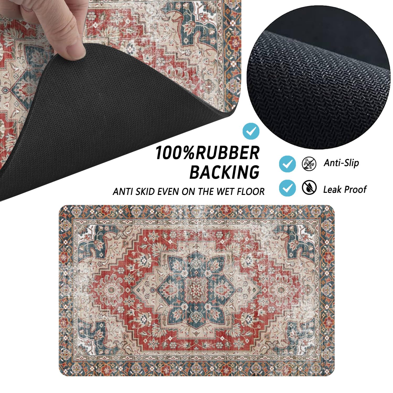 QXWREL Dog Food Mat for Floors Absorbent Pet Cat Food Bowl Mat, 12x20 in, Bohemia 6, 50.8L x 50.8W cm - Image 7