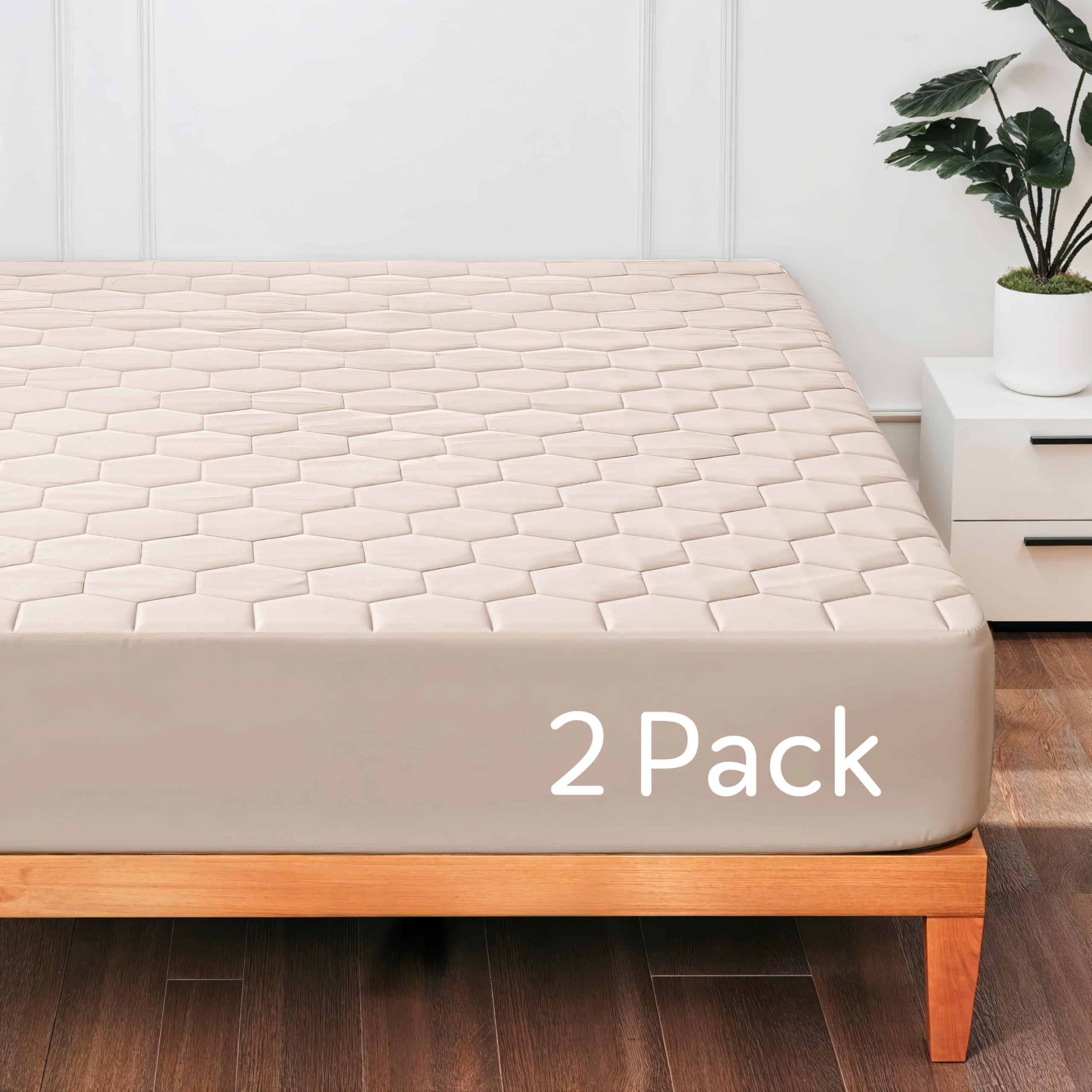 Hearth & Harbor California King Size Quilted Fitted Mattress Pad Cover, 100% Waterproof Mattress Protectors, Deep Pocket Fitted Mattress Cover 8" - 21" (72" x 84", Beige Cream)
