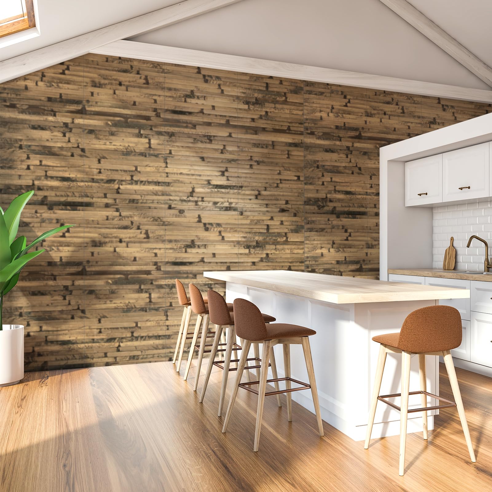 Art3d Naturalny bambusowy panel ścienny do dekoracji ścian wewnętrznych, odnawialne panele ścienne, sufitowe, meblowe, szafkowe, biurowe, 30 x 244 cm, kolor ciemnopalony
