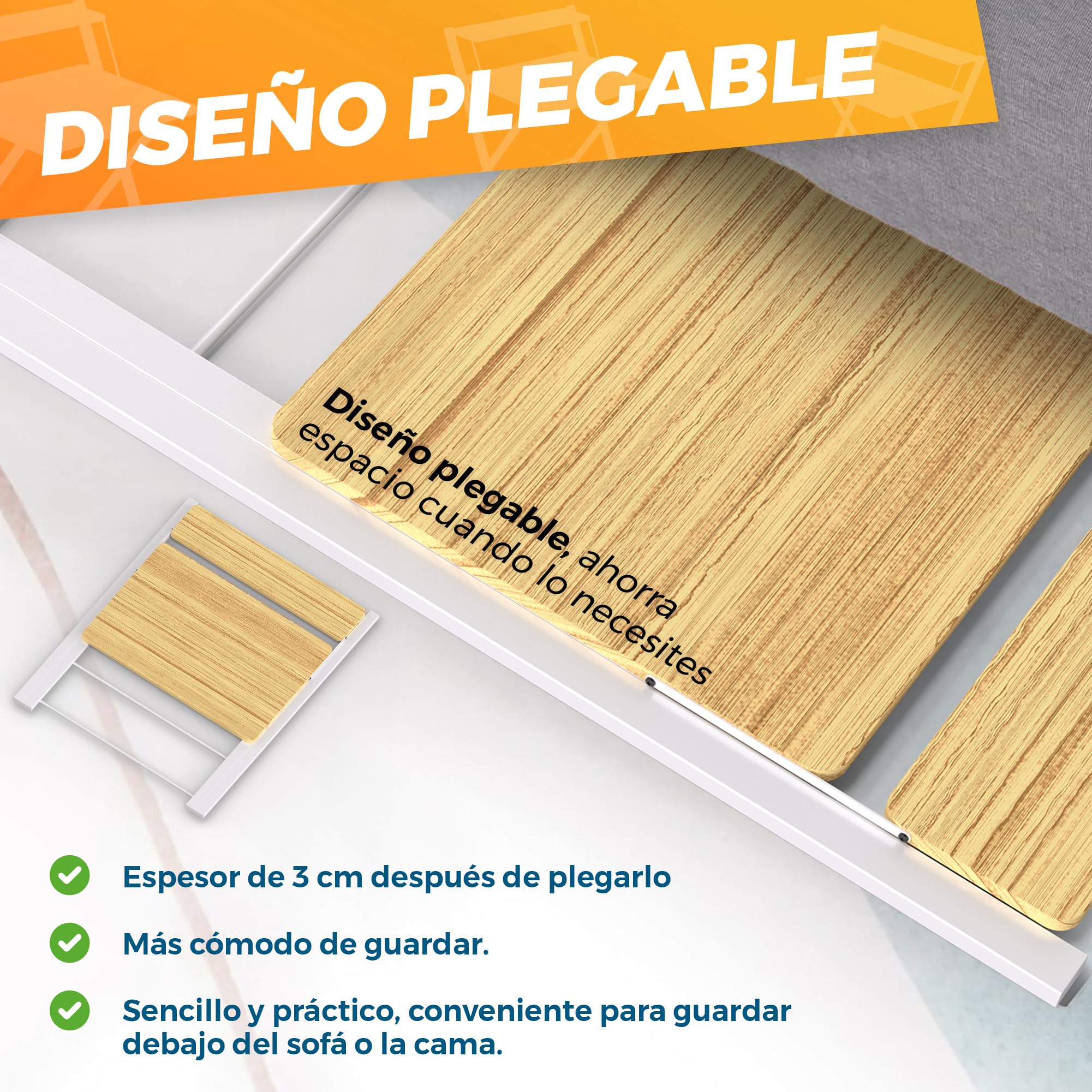 Escritorio Plegable con Estante para Monitor , Mesa Escritorio Pequeña sin Montaje , Escritorio Blanco para Oficina , Estudio o Casa , Ideal como Mesa Ordenador Portátil o Escritorio Abatible.
