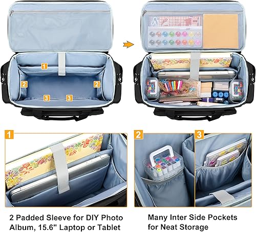 Miniatura 9 de Trunab Bolsa grande para álbum de recortes con funda acolchada para laptop, bolsa organizadora de manualidades con múltiples bolsillos para