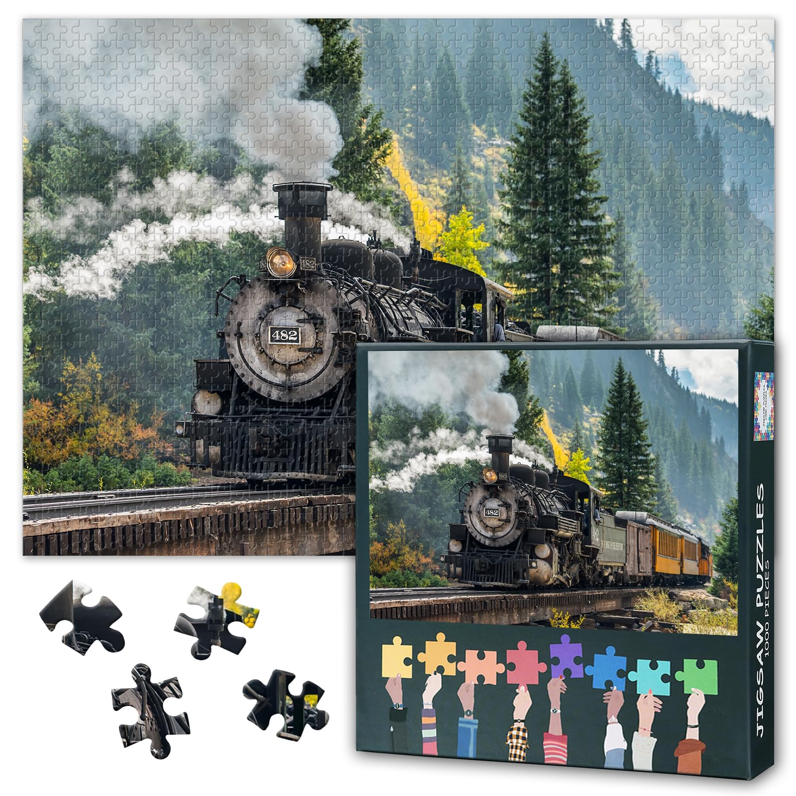 1000 Piece Jigsaw Puzzle for Adults Retro Steam Engine Train Art Vintage Vehicle Painting Industrial Wall Decor Challenging Puzzle Game for Home Office 27.5x19.7 Inch