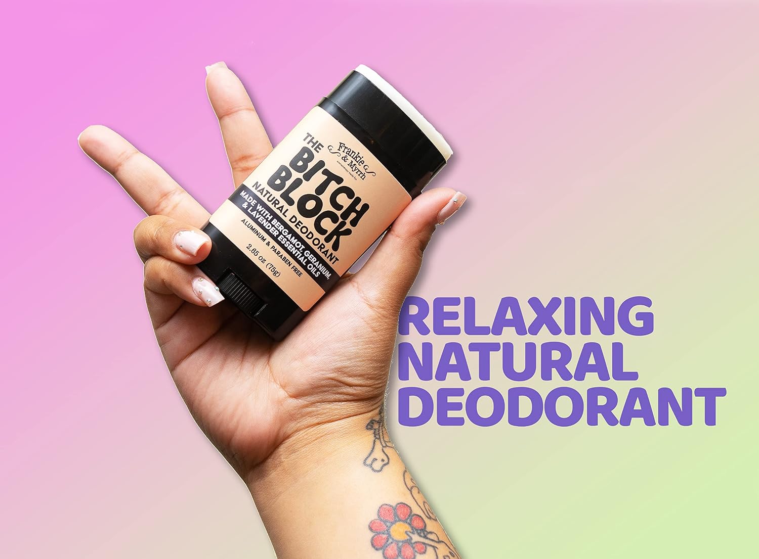 Frankie & Myrrh B!#ch Block Deodorant | Bergamot, Lavender, Geranium | Natural with Essential Oils | Aluminum-Free (2.56 oz) | Paraben & Phthalate Free image 3