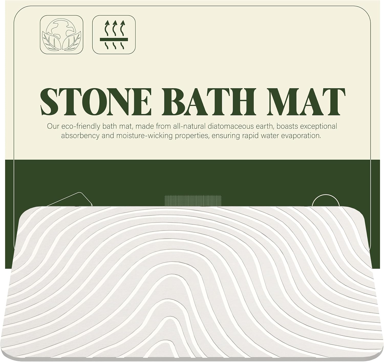 Stone Bath Mat, Diatomaceous Earth Bath Mat Bathmat, Non Slip Super Absorbent Quick Drying Diatomite Stone Bath Shower Mat for Bathroom, 23" x 15", White (Wave)