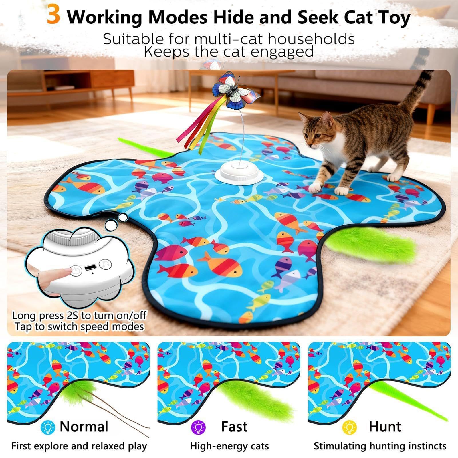 Jouet Automatique Chat Silencieux Rechargeable Avec Leurres Cachés Mobiles