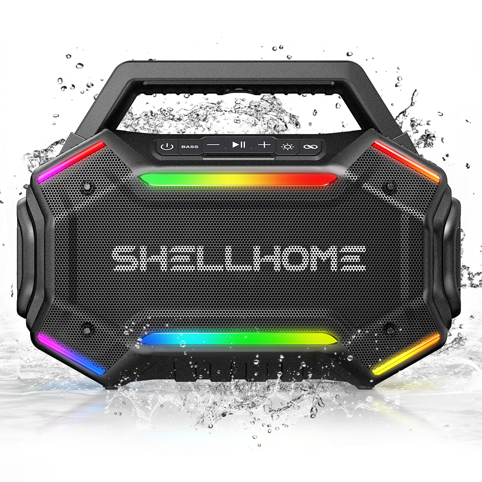 Bluetooth 6 0 Speakers Outdoor 80W Peak Loud Speaker with Bass 30H Playtime IPX6 Waterproof RGB Lights BassUp