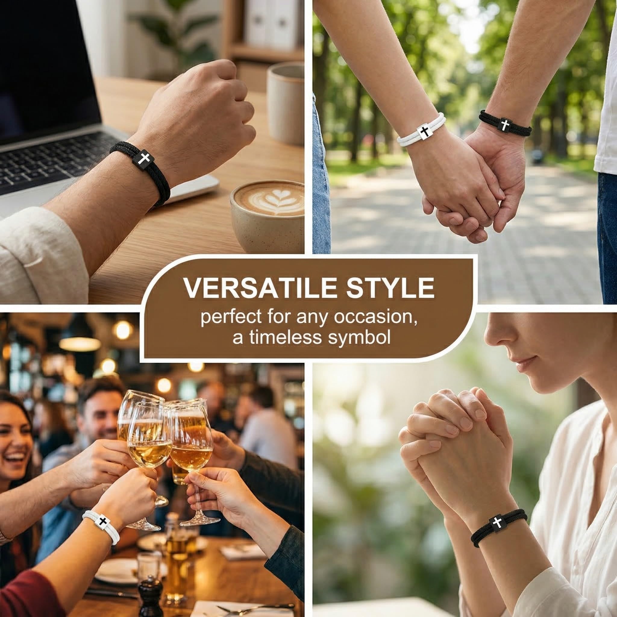 2pcs Pulseras de cuerda trenzada con cruz para parejas y pulsera con diseño de cruzs,pulseras personalizadas con cuerda trenzada,regalo personalizado paraNiños y niñas