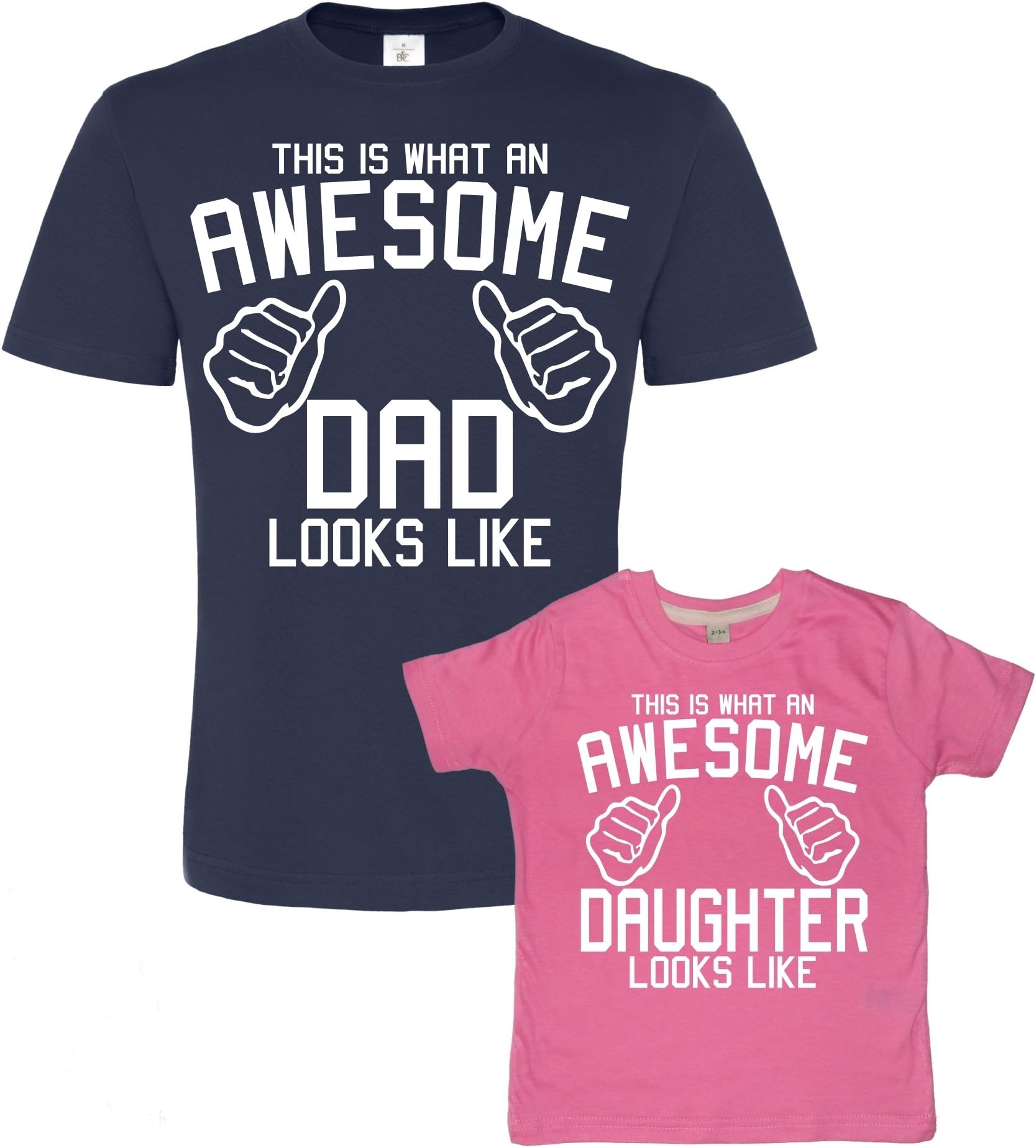 Edward SinclairFather's Day Navy & Bubblegum t-Shirt Set for Father and Daughter 'Awesome DAD and Awesome Daughter' (Please Input The Sizes in The Gift Message Box). an T-Shirt Set.