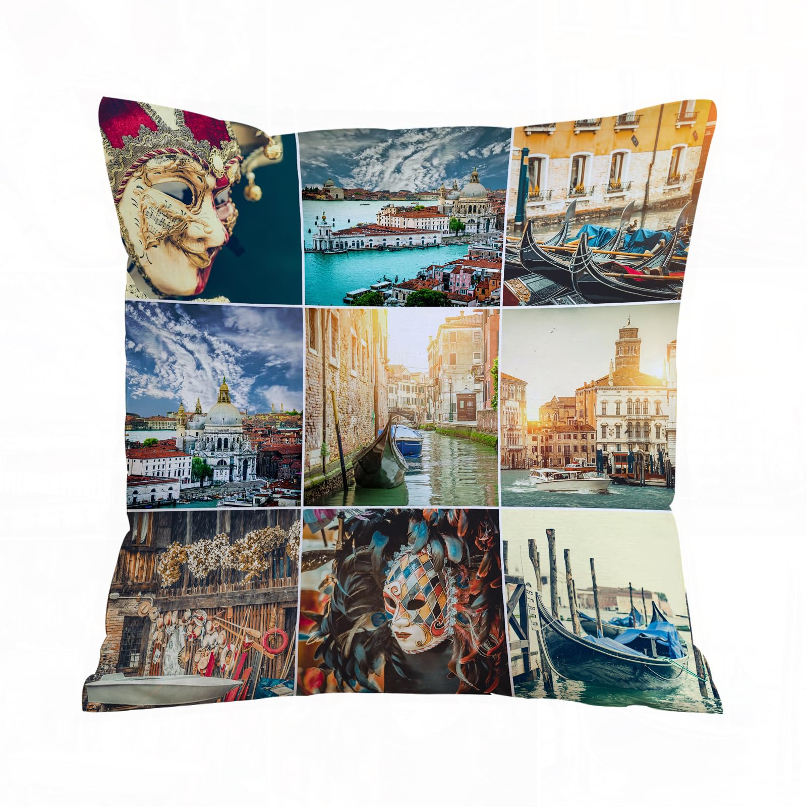 AELKSP Cushion Cover Decorations Pillow Cover Home for Livingroom Couch Sofa Decor Throw Pillow Case Gifts,Masks for Venice Carnival Baroque Style Gondolas River Italy Landmarks,16x16 in