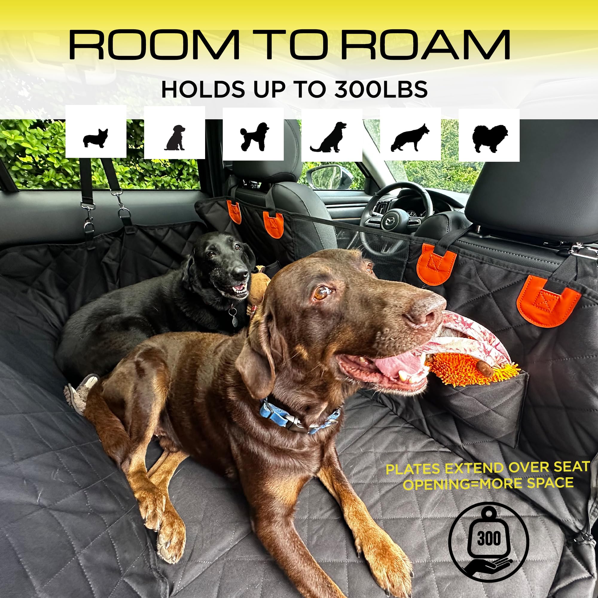 ENDURTEK Dog Car Seat Cover for Back Seat | Universal Hard Bottom Back Seat Extender for Car, Truck, SUV | Waterproof Cargo and Truck Bed Protector Hammock with Storage Pockets for Medium & Large Dogs