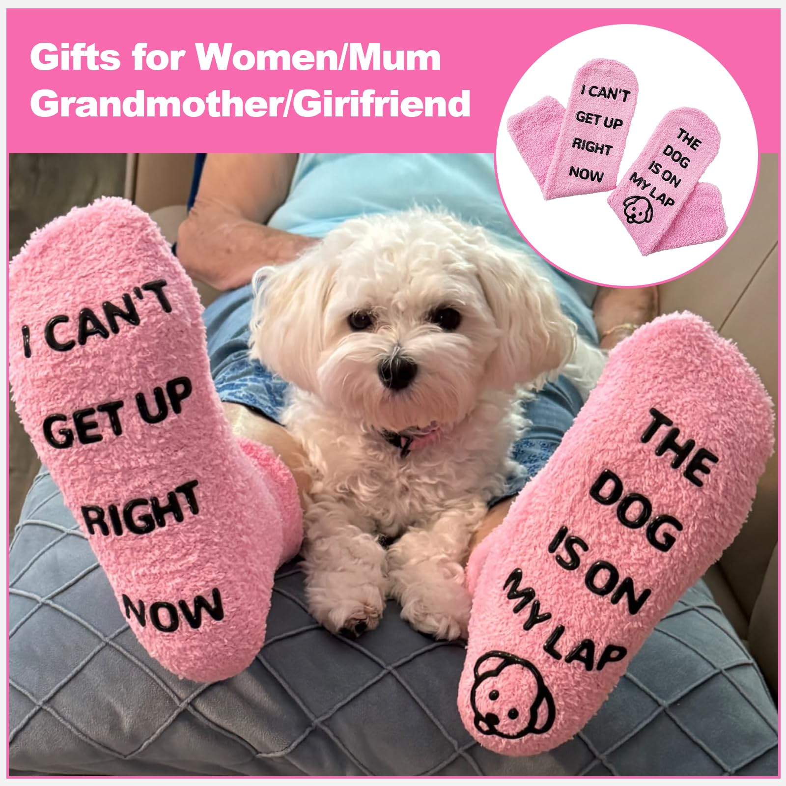 BISOUSOX Dog Cat Lovers Gifts For Mum Women Non Slip Fluffy Socks Novelty Socks for Women 3.5-7 Size Soft Funny Socks Birthday Funny Gifts for Wife Girlfriend - 5