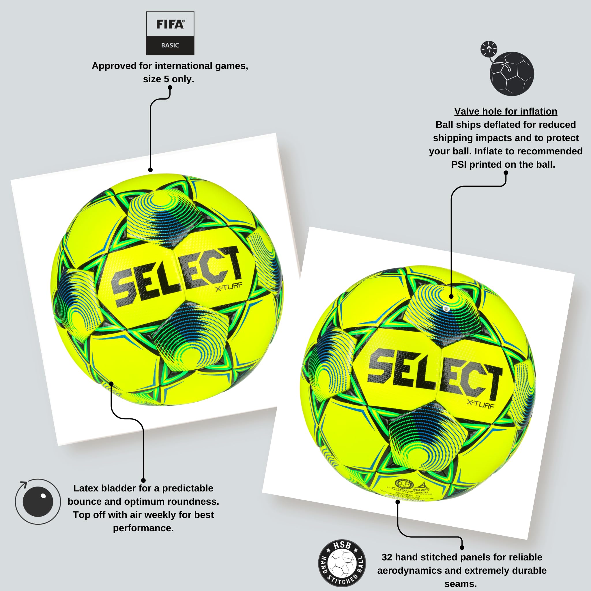 Select X-Turf Futbol Topu, Sarı/Mavi/Yeşil V25, Boyut 5 : Amazon