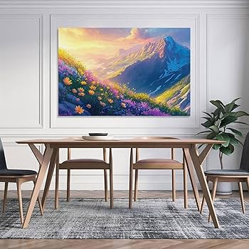 絵画 インテリア　絵　油絵　F4-081011　風景（山と高原の花） 絵画 インテリア 絵 油絵 F4-081011 風景（山と高原の花