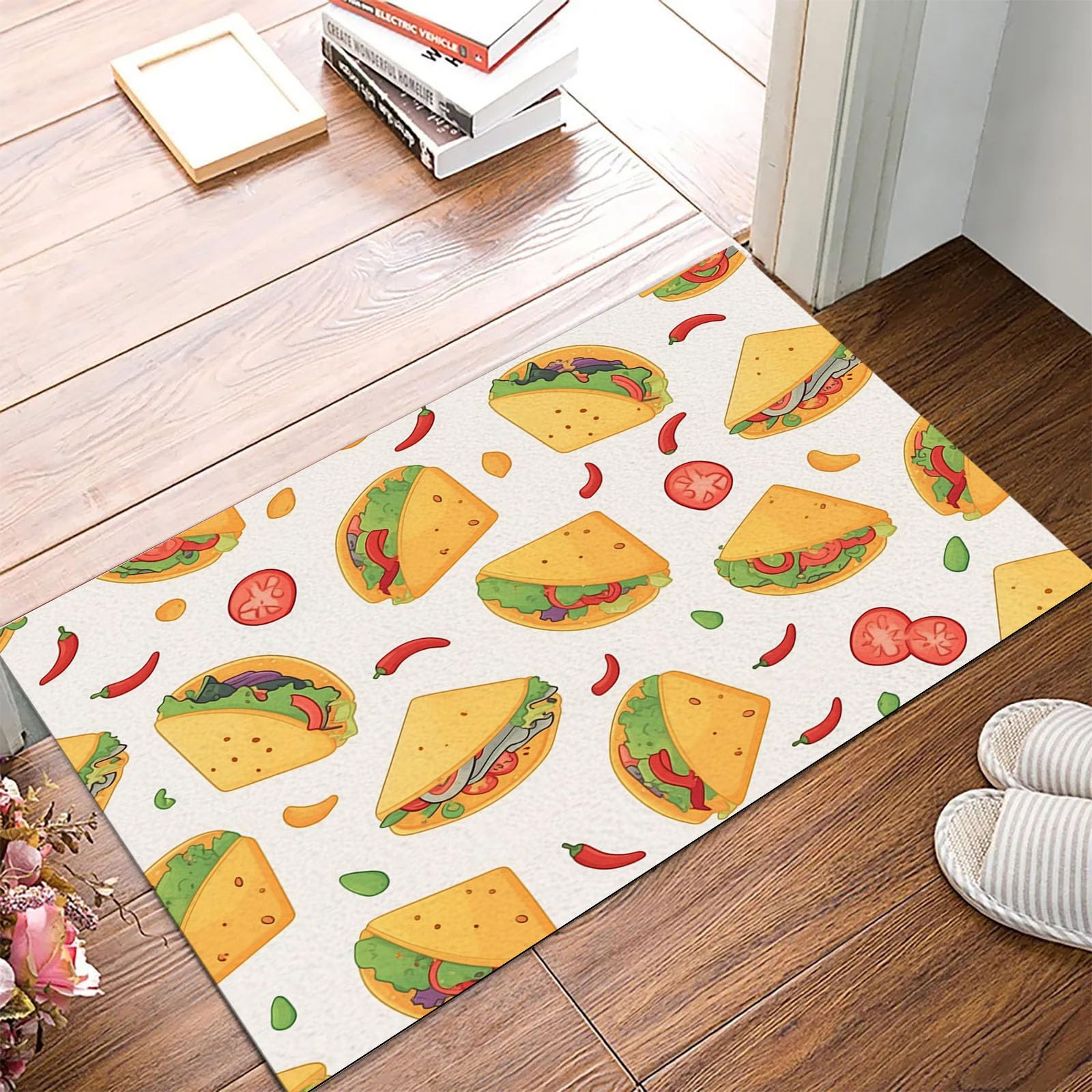 Paillasson intérieur Nourriture Dessin Animé Amusante Chili Au Pain Maïs, Tapis d'entrée antidérapant Lavable en Machine, Tapis Doux pour Cuisine, Salle de Bain, Chambre, Couloir - 60x90cm